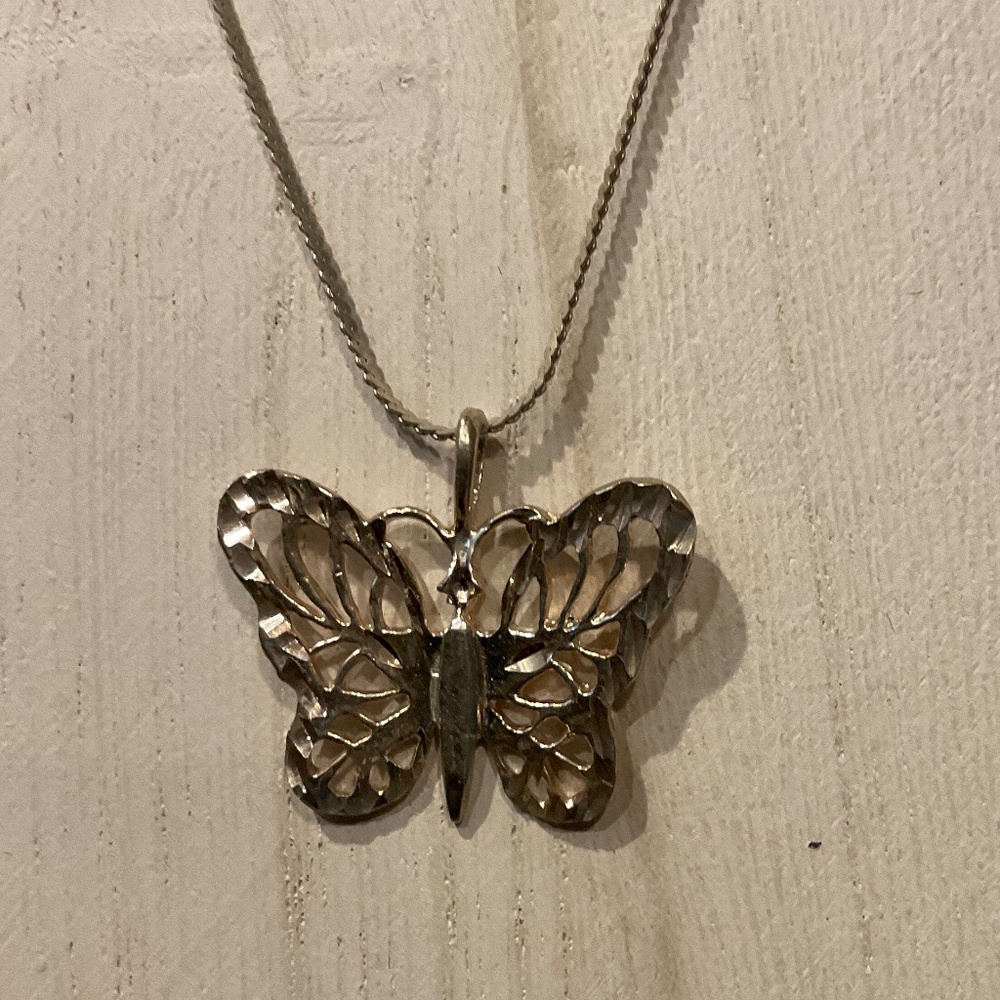 Vintage 925 Italy Sterling Silver Butterfly Necklace